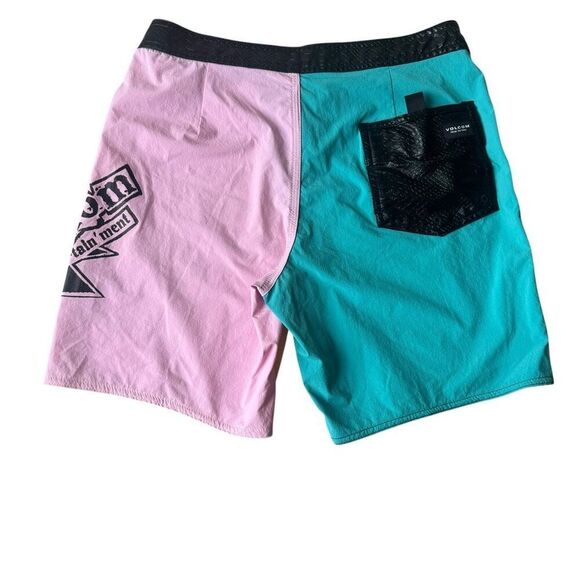 Volcom Board Shorts Black Yellow Pink Liberators V-ENT Surfing Beach SZ 28 #2502 - Picture 3 of 11